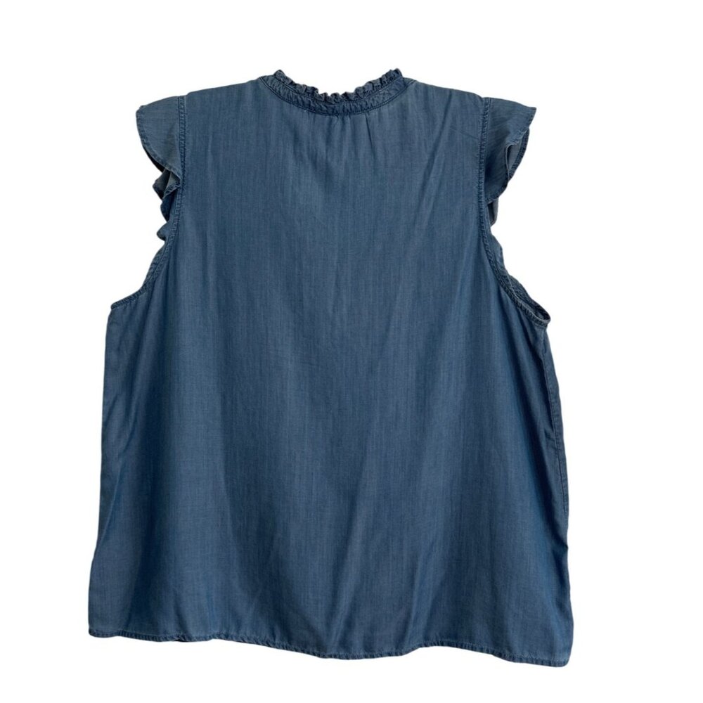 Tommy Hilfiger Womens Blue Sleeveless Ruffle Trim Lyocell Blouse XXL Beachy - Picture 2 of 8